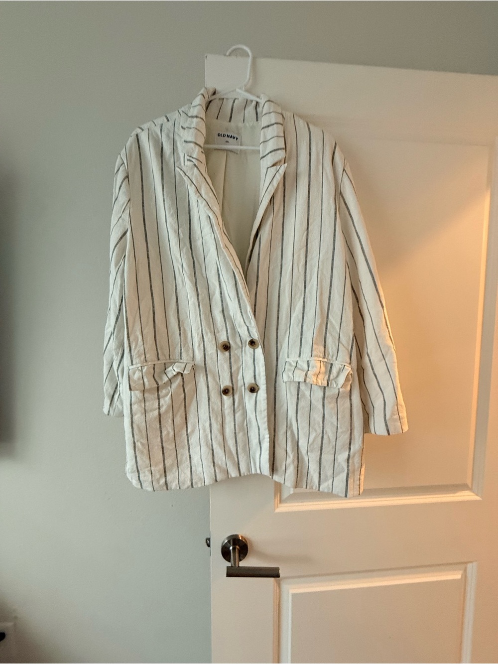 Old Navy Cream and Navy Striped Double-Breasted Blazer